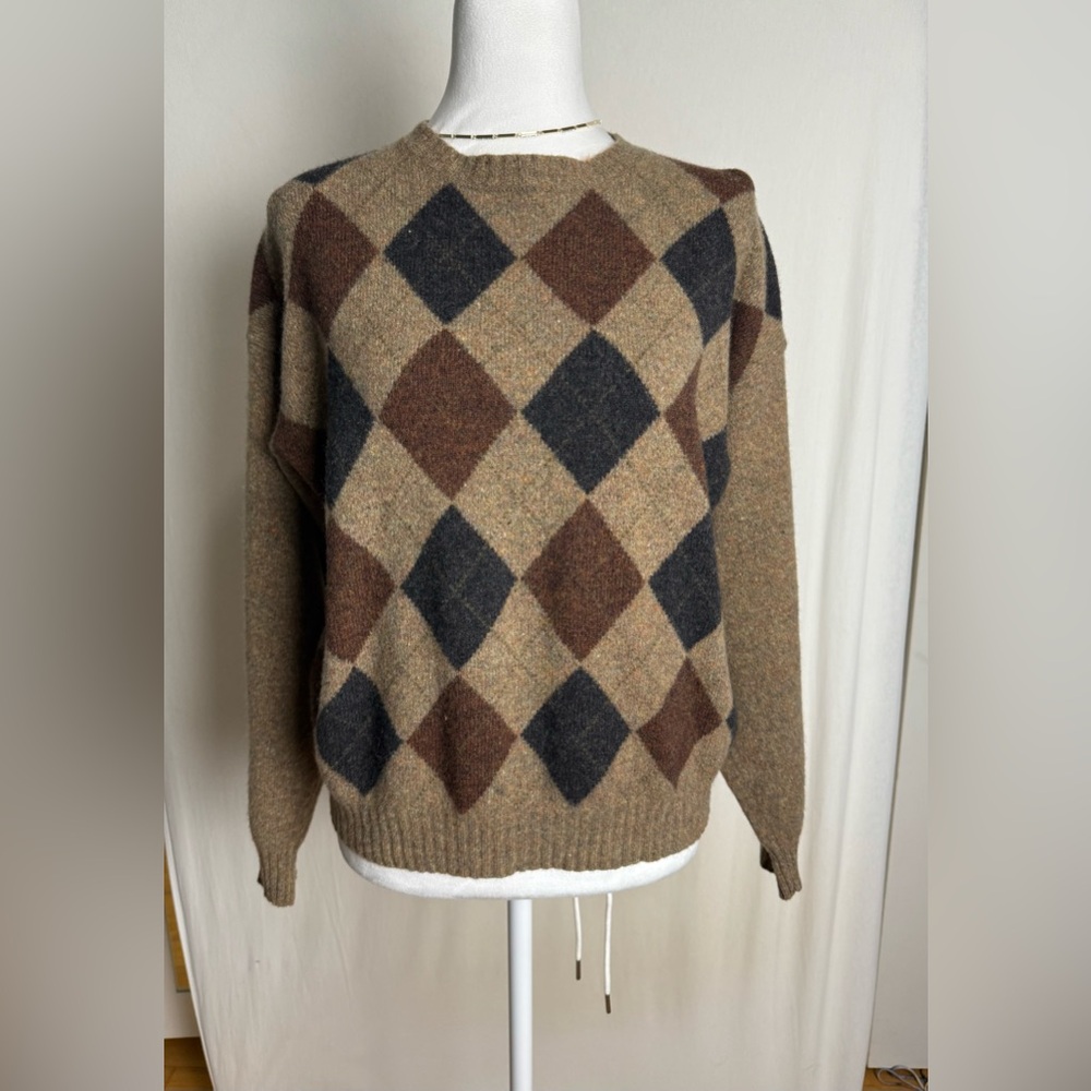 Vintage Geoffrey Beene 100% Wool Argyle Sweater